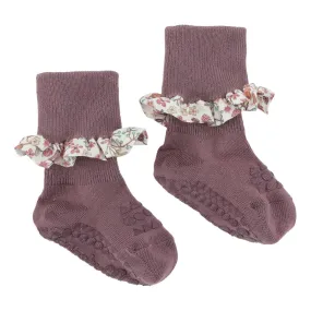 Non-Slip Grip Socks - Bamboo / Liberty - Misty Plum