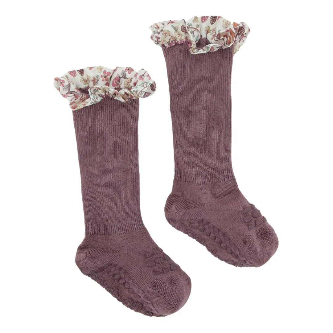 Non-Slip Grip Socks - Bamboo / Liberty - Misty Plum