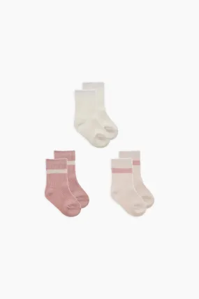 Organic 3-Pack Baby Crew Socks - Misty Rose