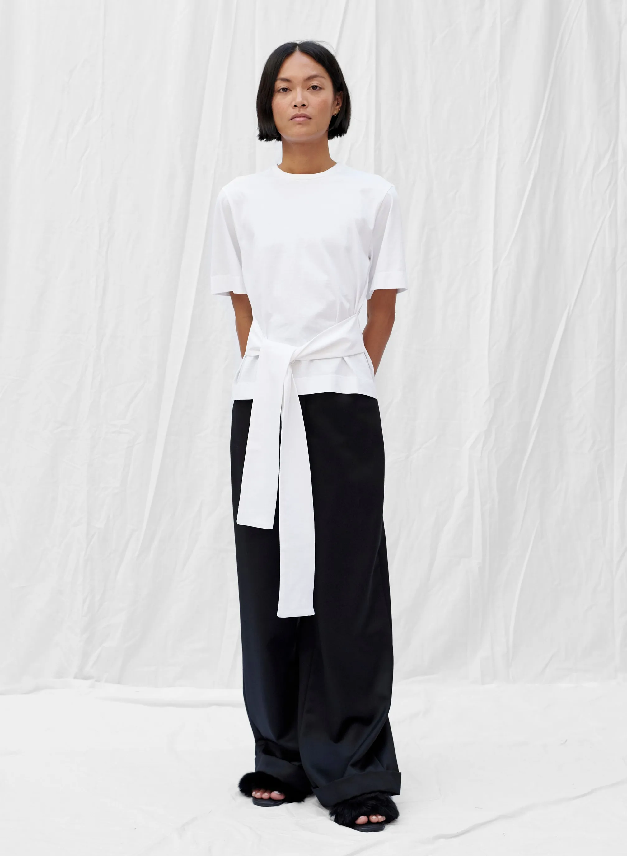 Organic Boxy Belted T-Shirt in Ivory