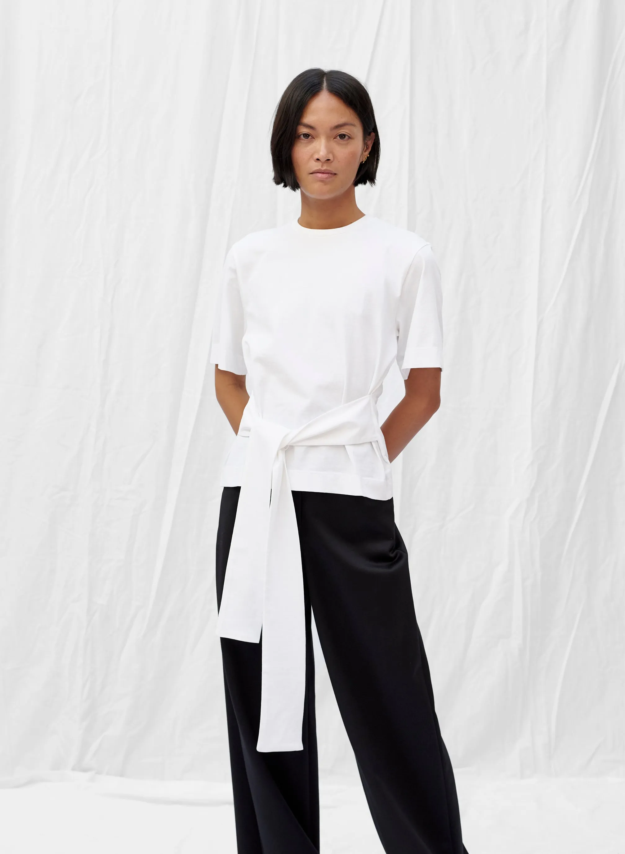 Organic Boxy Belted T-Shirt in Ivory