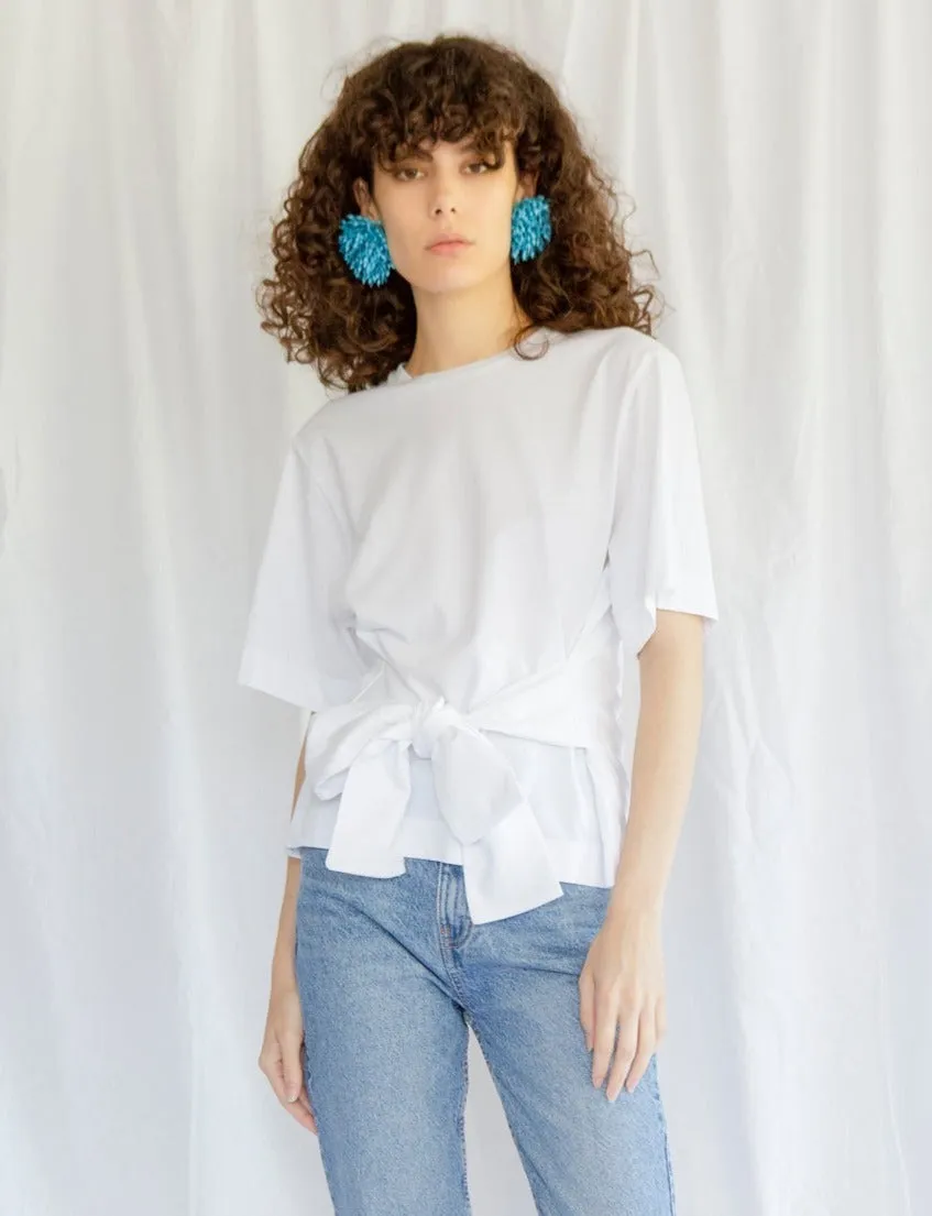 Organic Boxy Belted T-Shirt in Ivory