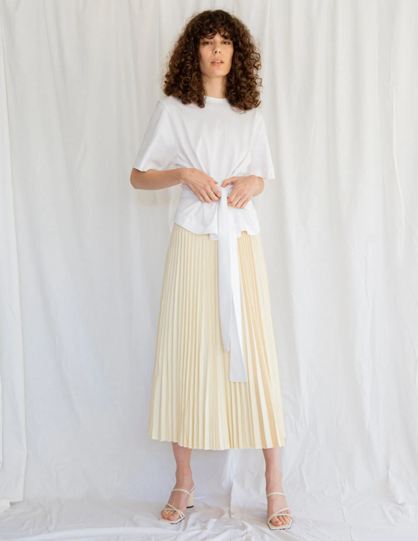 Organic Boxy Belted T-Shirt in Ivory