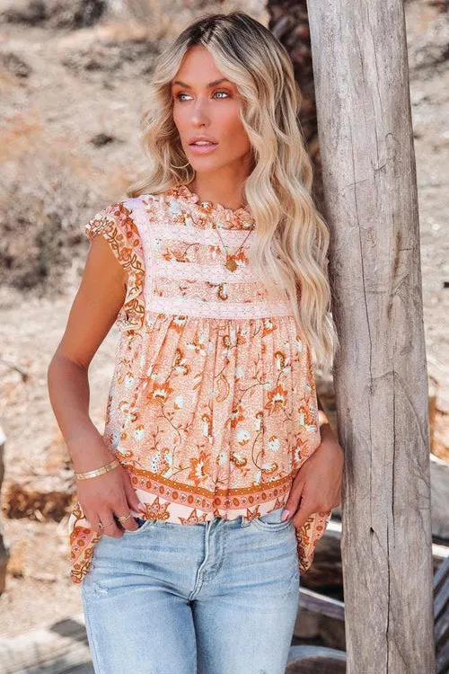 Out With You Lace Boho Print Top - 2 Colors