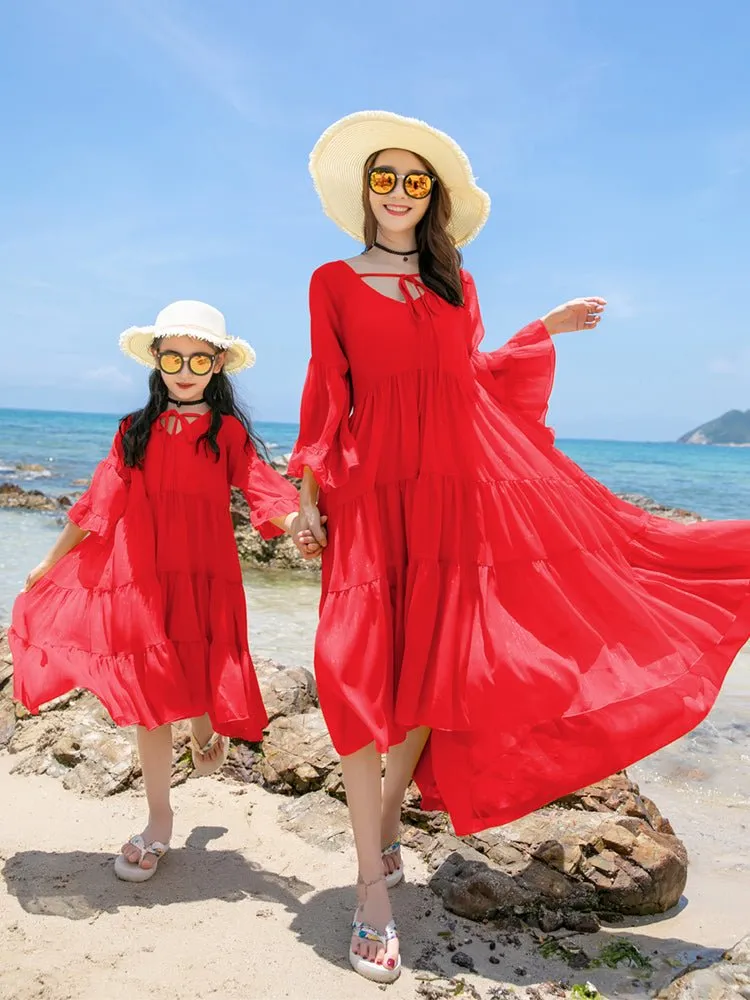 Parent-child Culottes - Loose Beach Dress Family Suit