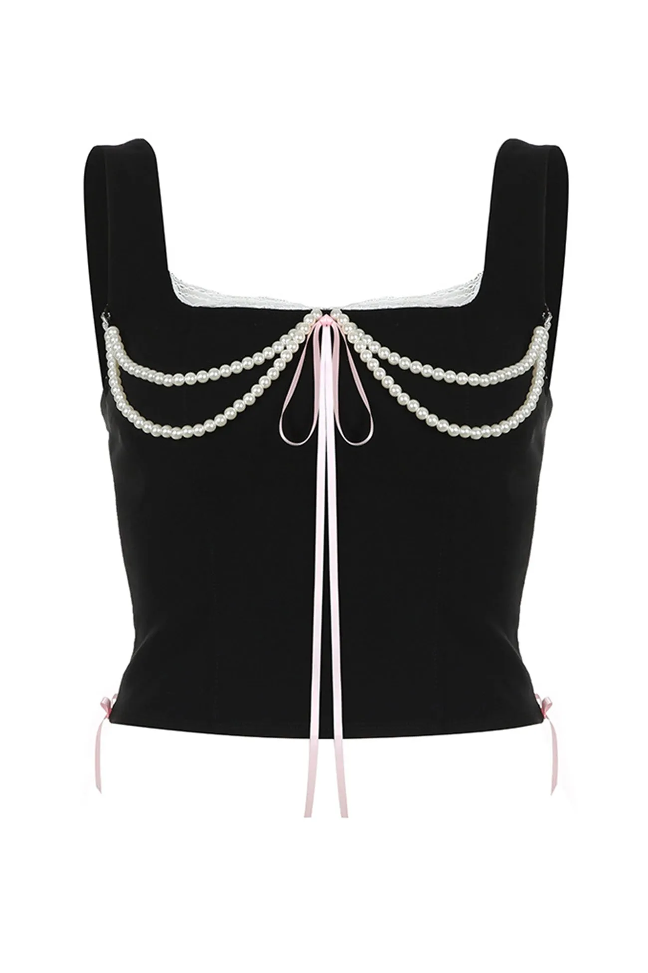 Pearl Chain Lace-up Tank Top