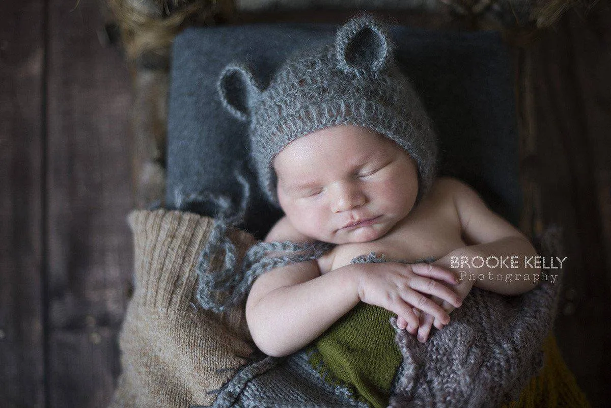 Pewter Gray Mohair Teddy Bear Hat and Shorts Set