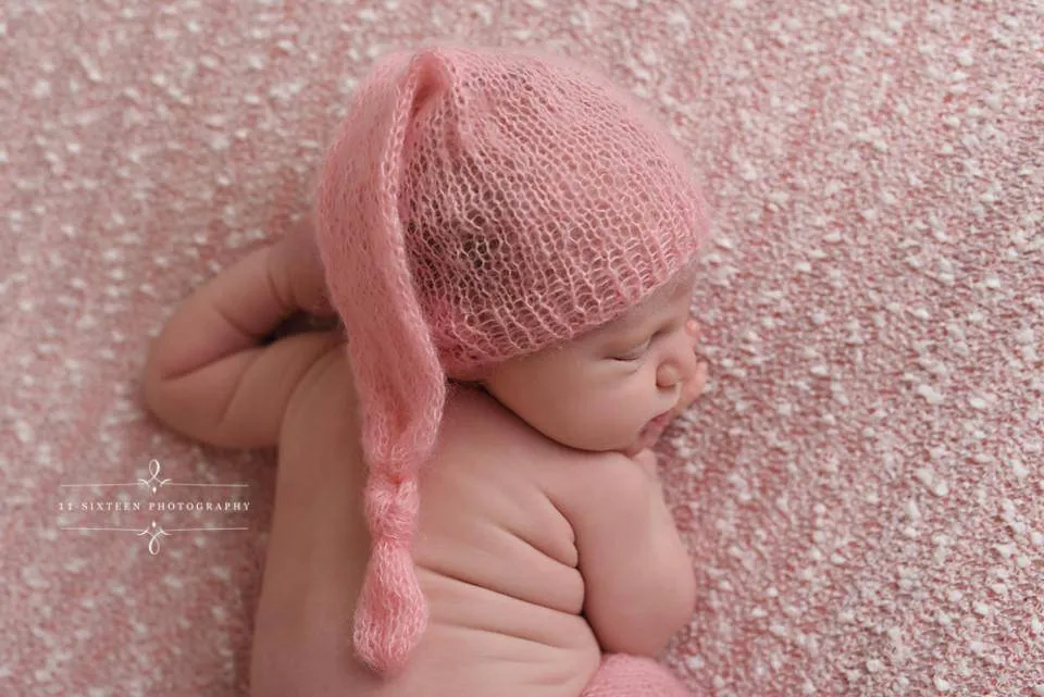 Pink Newborn Baby Mohair Pixie Knot Hat