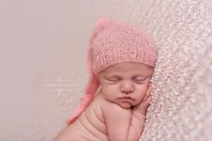 Pink Newborn Baby Mohair Pixie Knot Hat