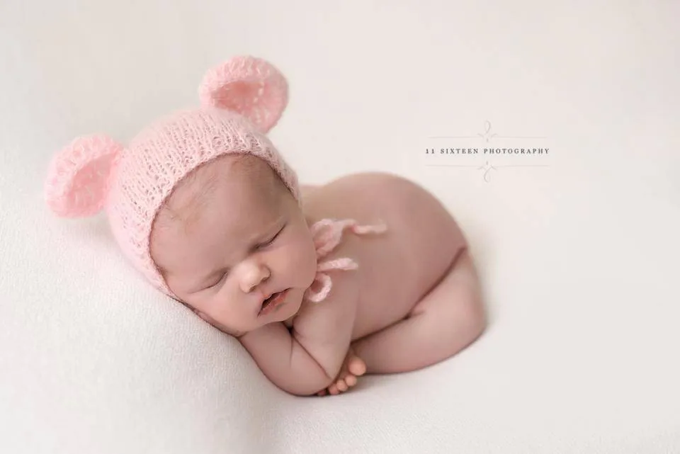 Pink Teddy Bear Mohair Baby Hat