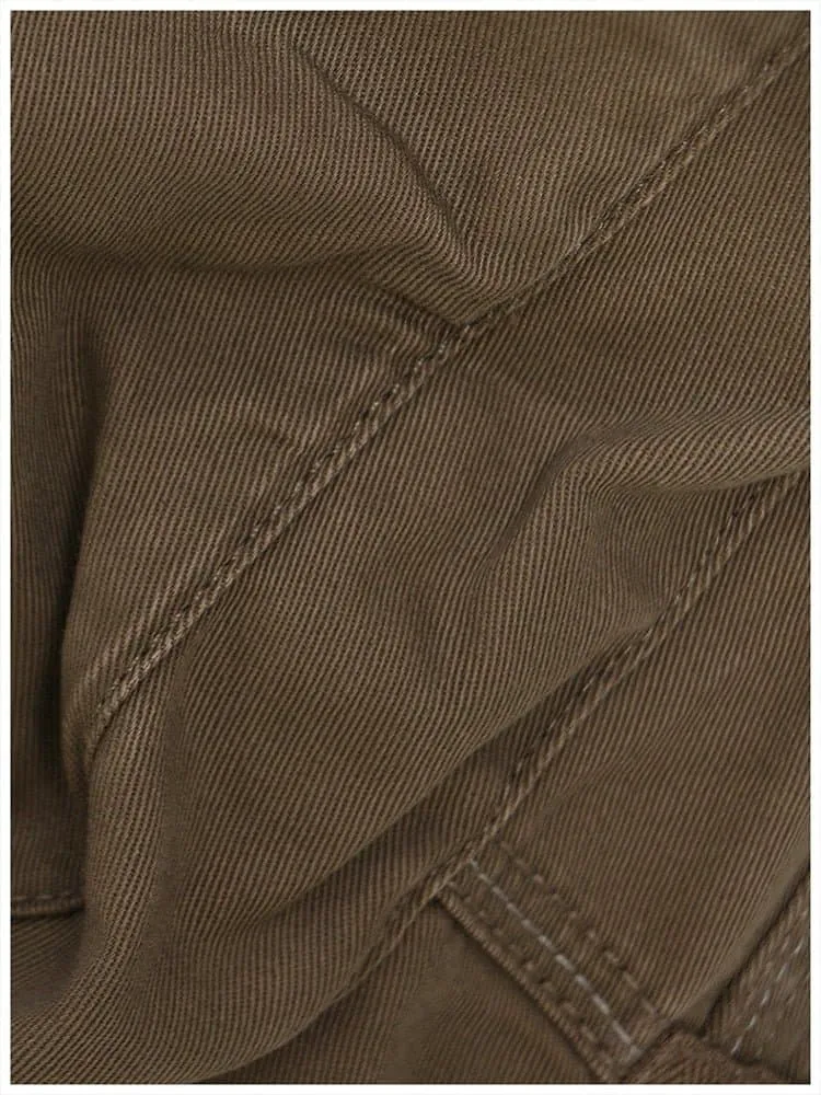 Pocket Zipper Long Casual Skirt, Brown, Lightweight & Breathable, Mid-Calf Length, Slight Stretch