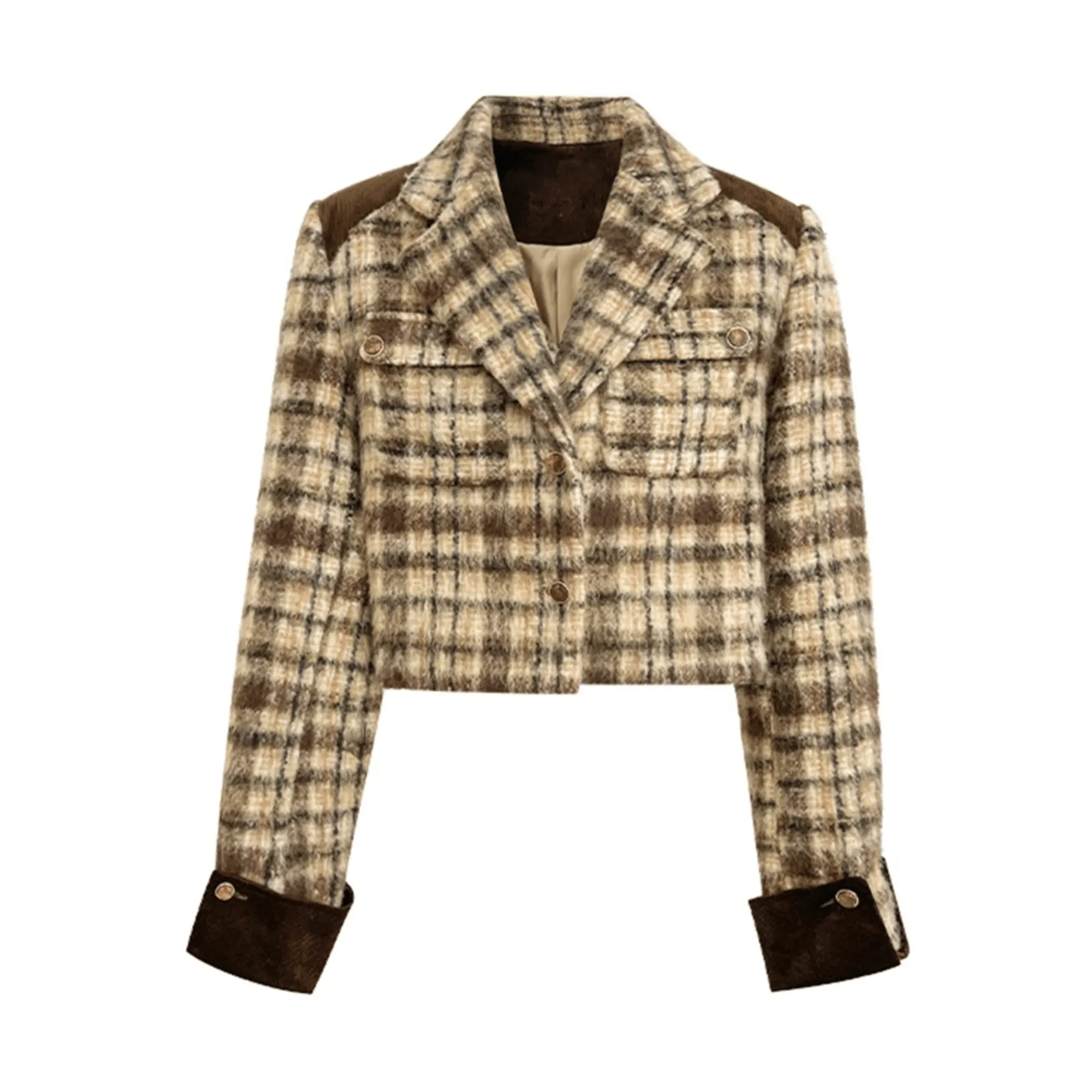 Pre Order:  Coffee Plaid Short Wool Coat