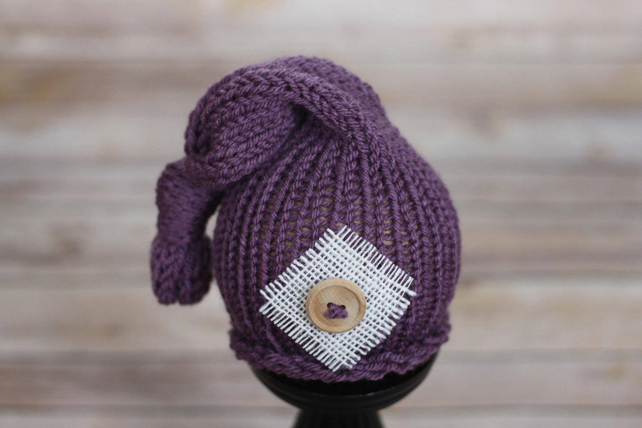 Purple Knit Newborn Pixie Slouch Hat