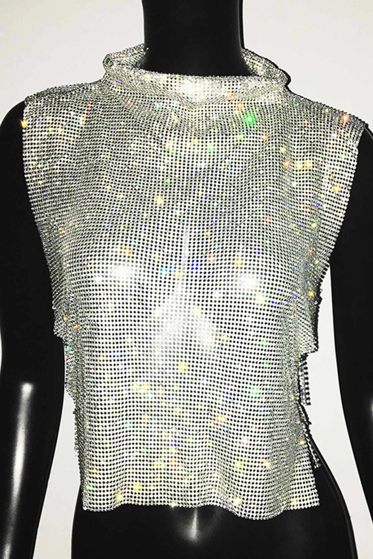 Rhinestone Mock Neck Tank Top