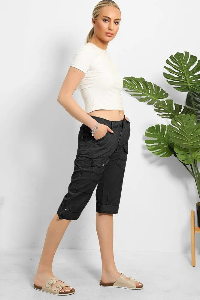 Rolled Up Hem Utility Pockets Cropped Cargo Trousers