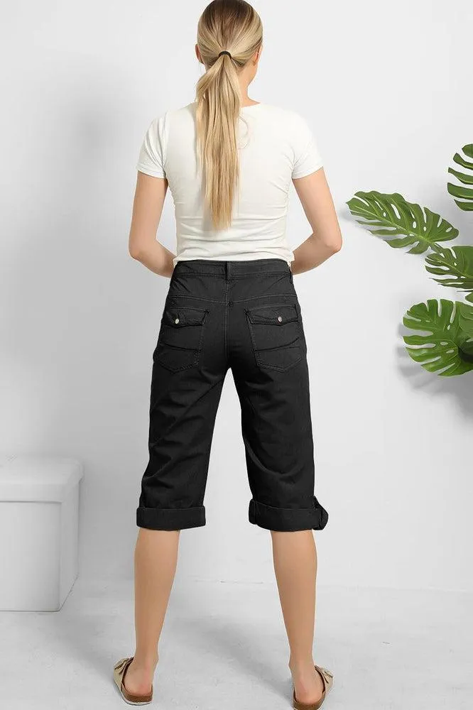 Rolled Up Hem Utility Pockets Cropped Cargo Trousers