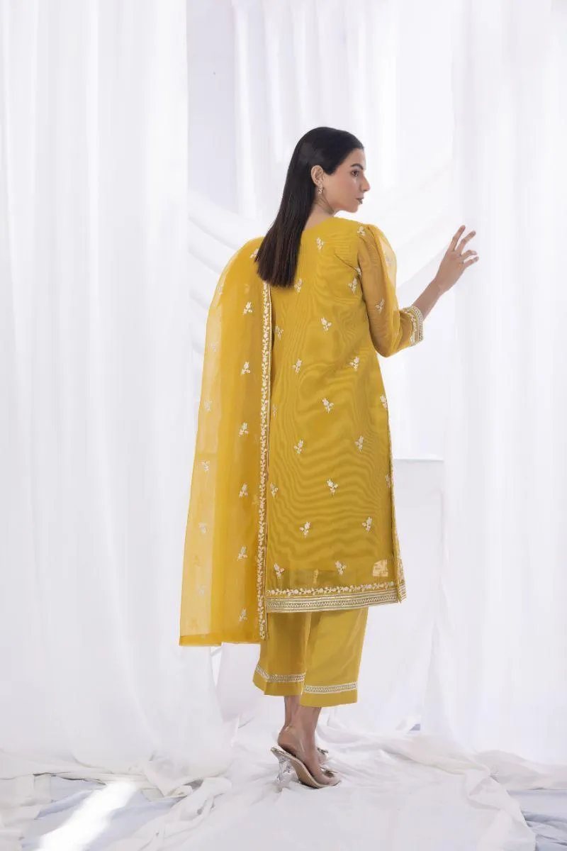 Sadia Aamir - Zar - Mustard - Khaddi Net - 3 Piece