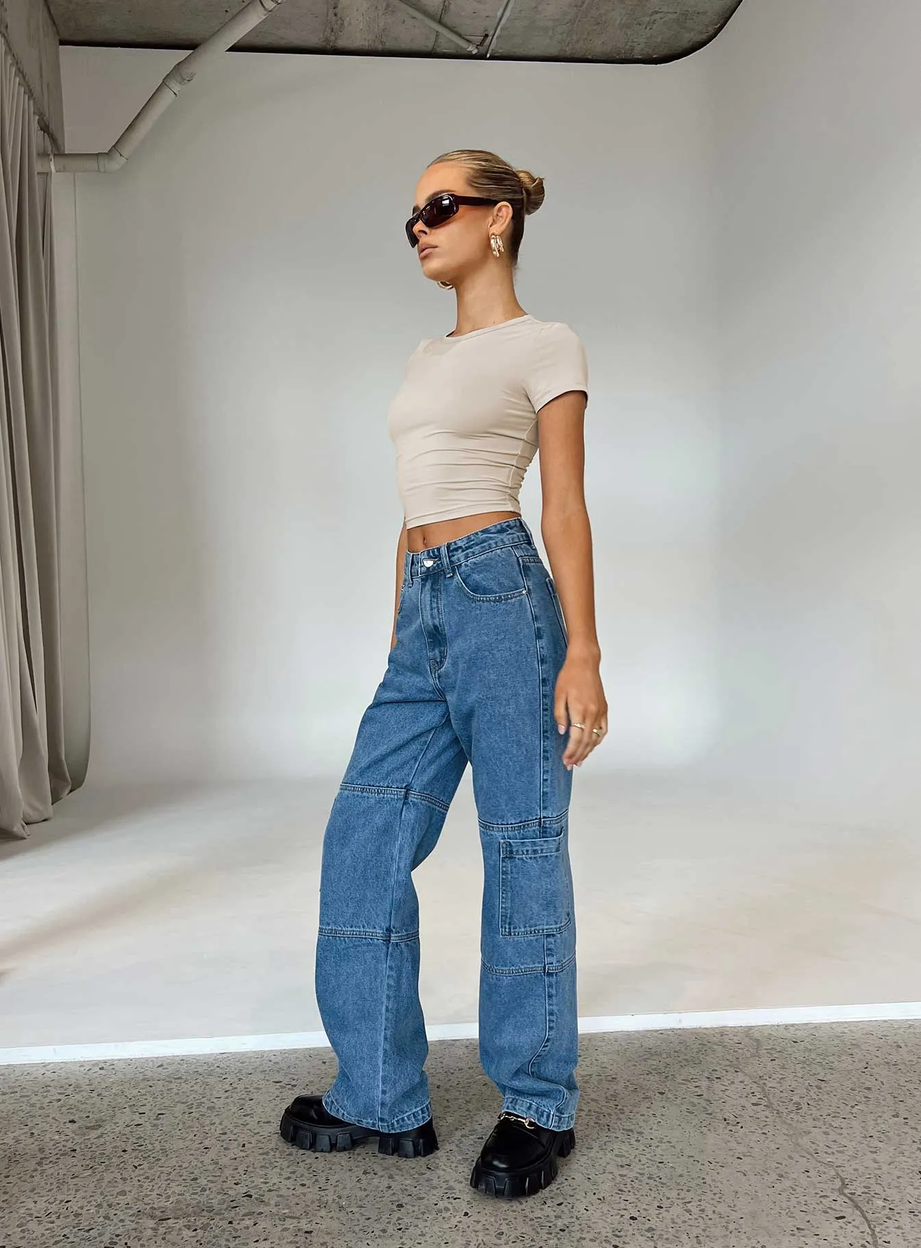 Saffie Wide Leg Jeans Mid Wash Denim