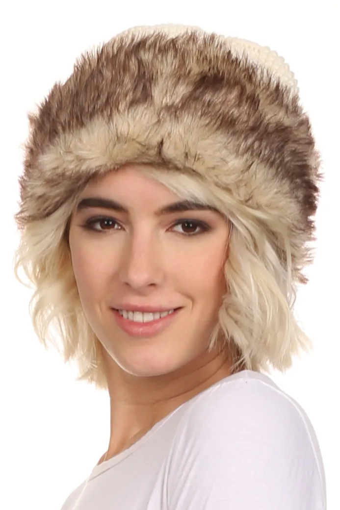 Sakkas Hansley Womens Insulated Faux Fur Brimmed Beanie Hat Cap In Classic Knit