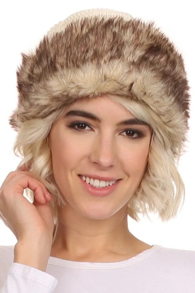 Sakkas Hansley Womens Insulated Faux Fur Brimmed Beanie Hat Cap In Classic Knit