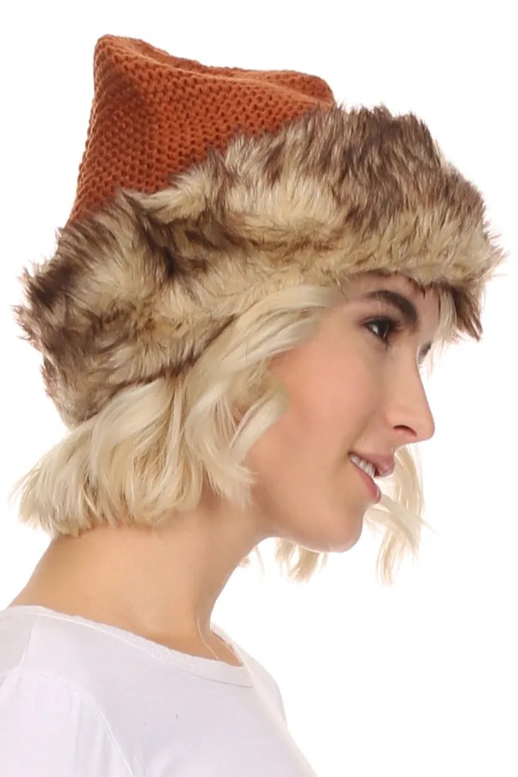 Sakkas Hansley Womens Insulated Faux Fur Brimmed Beanie Hat Cap In Classic Knit