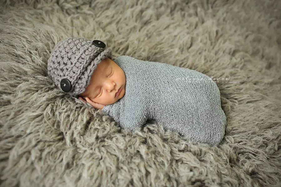 SET Gray Newborn Newsboy Hat and Stretch Knit Wrap