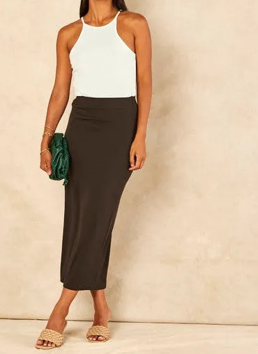 Signage Dusty Black Jersey Midi Skirt