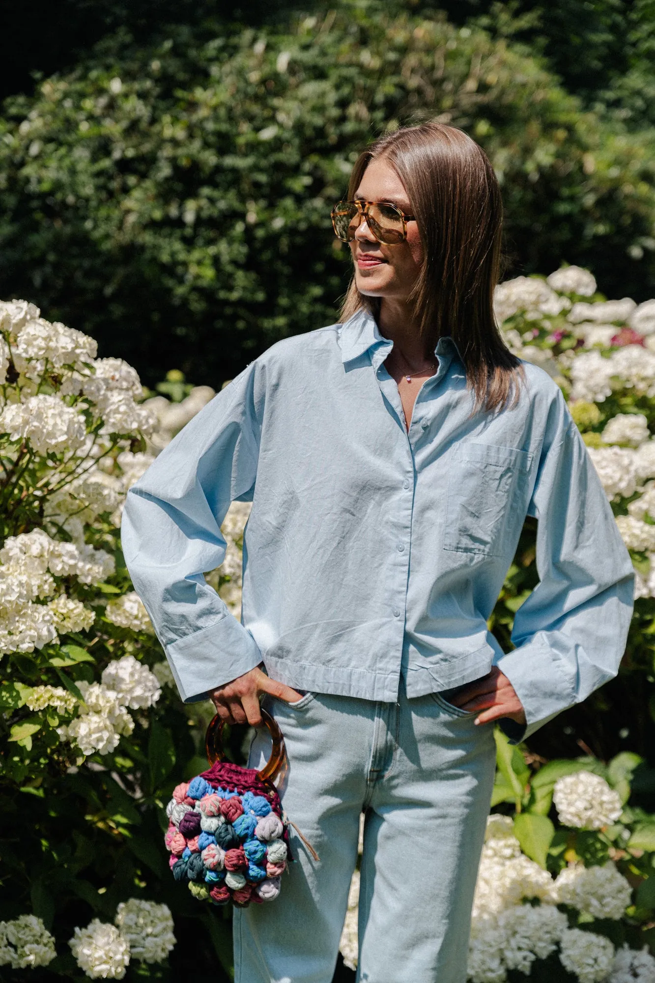 SLFAstha LS cropped boxy shirt cashmere blue