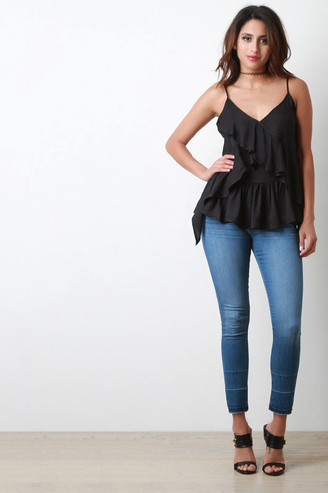 Spaghetti Strap Ruffled Camisole Top