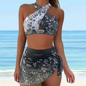 Split Style Push-Up Bikini Set with Cover Skirt