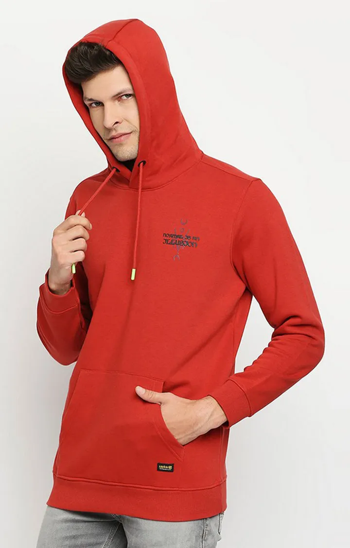 Spykar Men Orange Blend Regular Fit Full Sleeve Hooded Sweatshirt