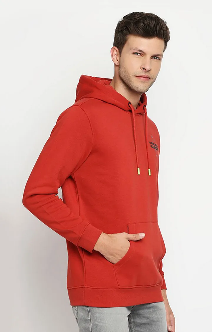 Spykar Men Orange Blend Regular Fit Full Sleeve Hooded Sweatshirt