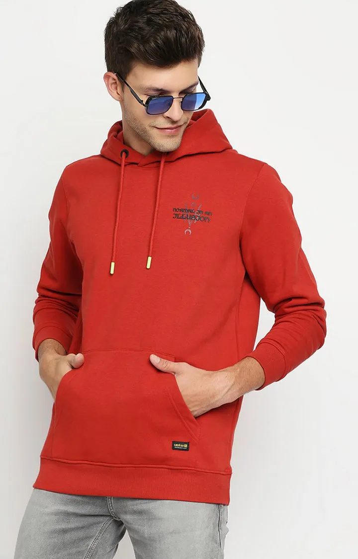 Spykar Men Orange Blend Regular Fit Full Sleeve Hooded Sweatshirt