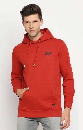 Spykar Men Orange Blend Regular Fit Full Sleeve Hooded Sweatshirt