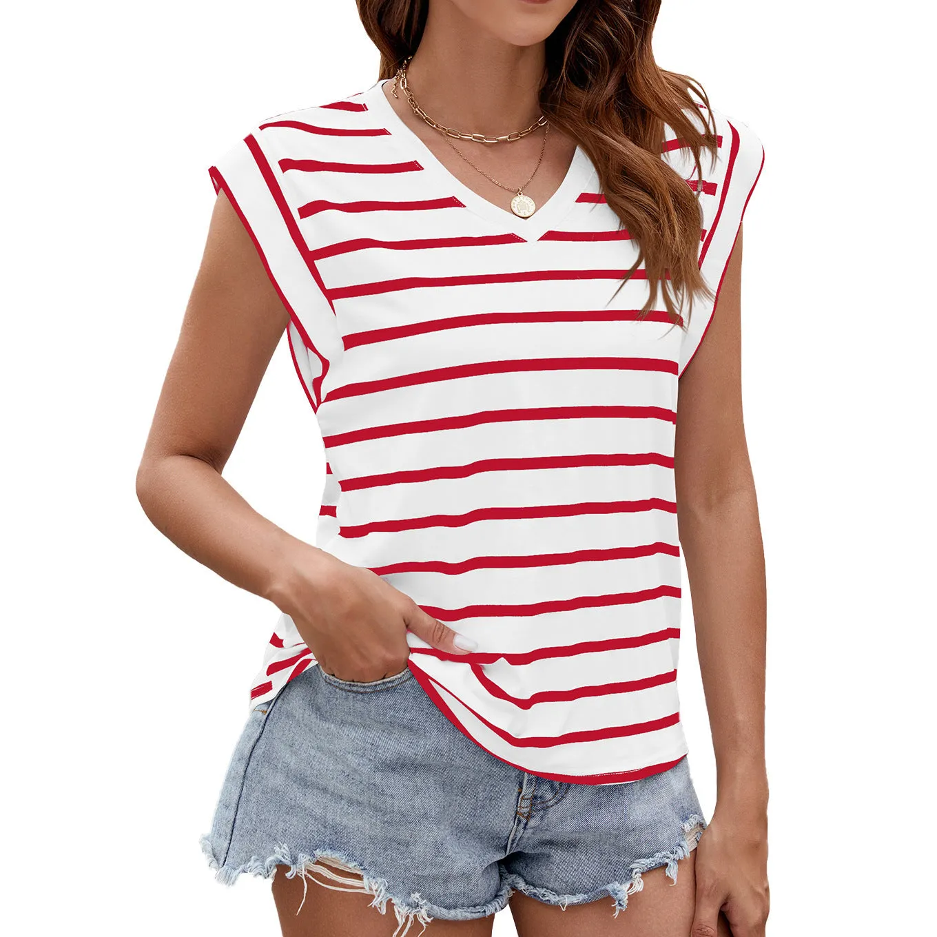 Stripe Print Summer Loose Tank Top