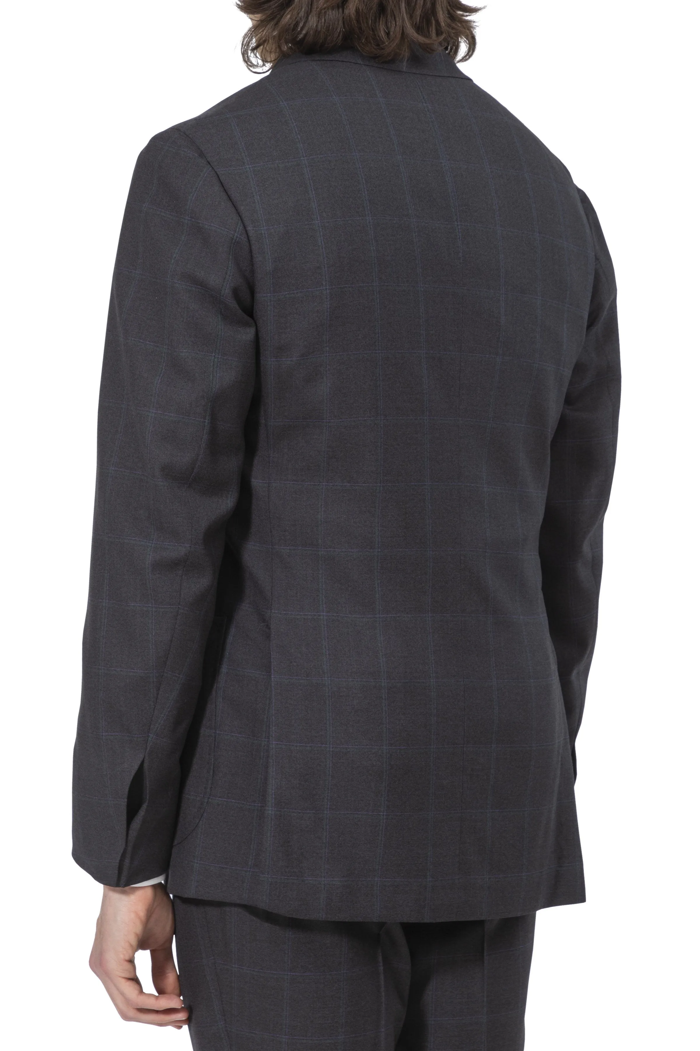 The Armoury by Ring Jacket Model 3A Dark Grey With Green-Purple Check Wool Suit