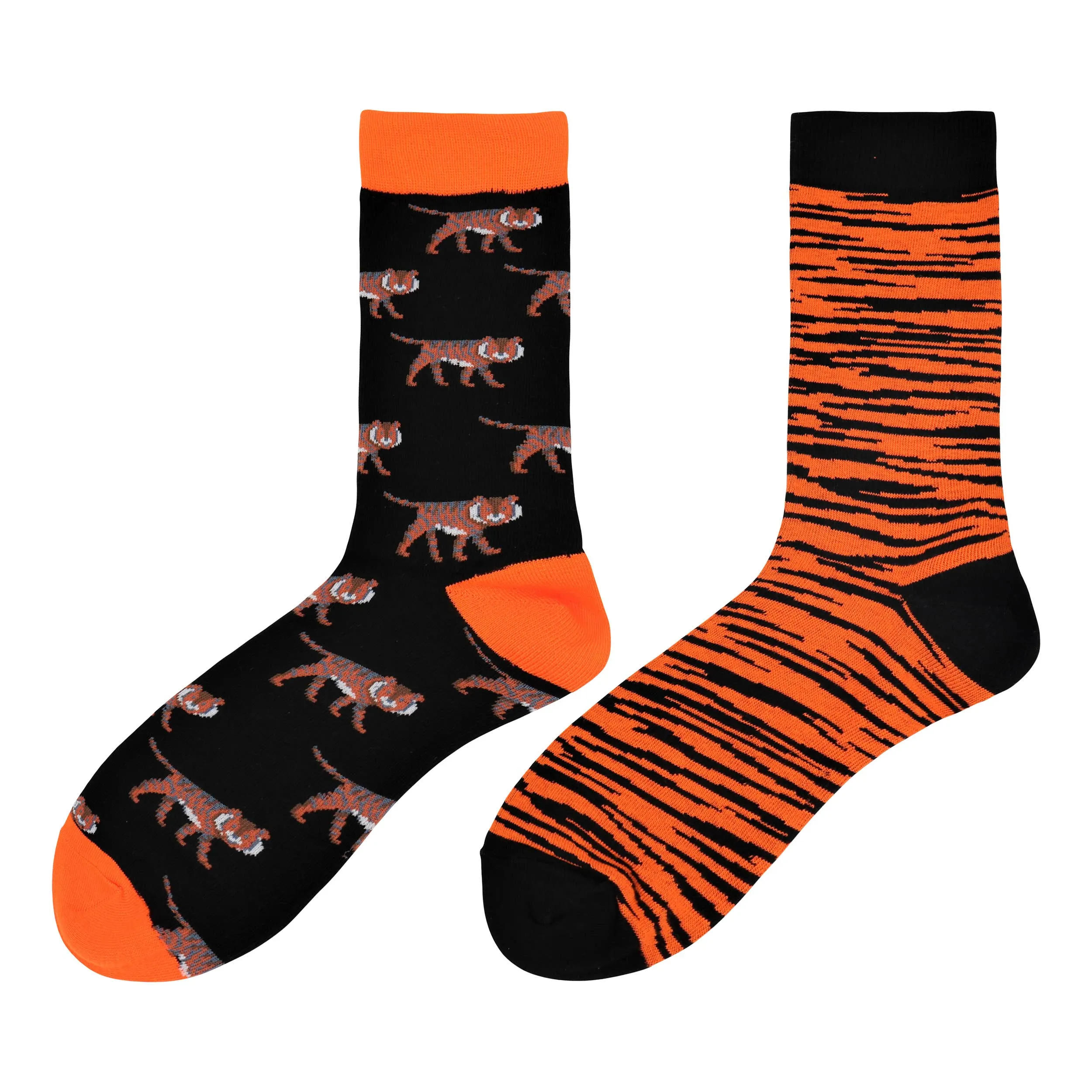 Tiger, Cheetah, Bee, Cat, Tiger, Animal Fun Mismatch socks