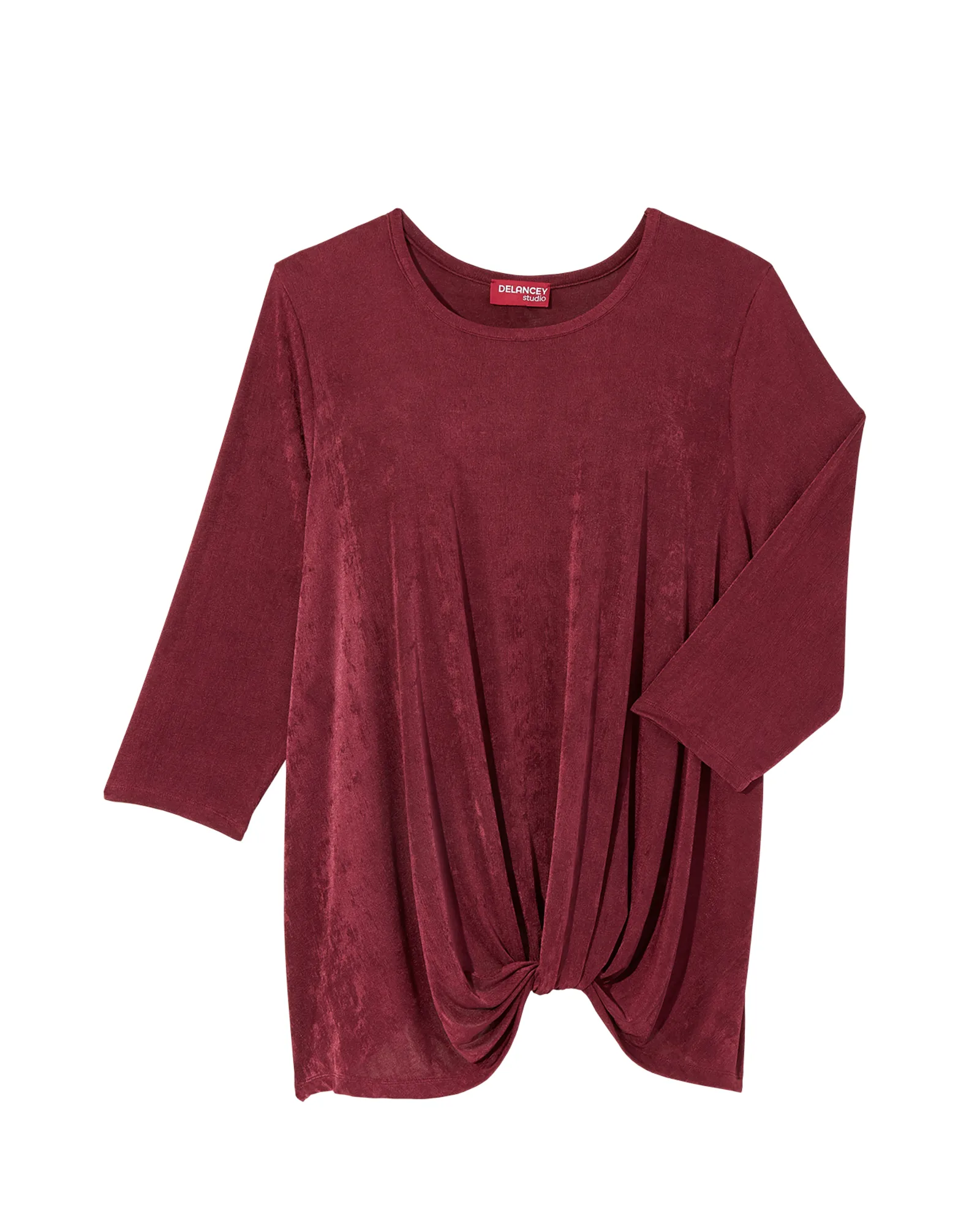 Tinsley 3/4 Sleeve Slinky Twist Hem Top | Burgundy