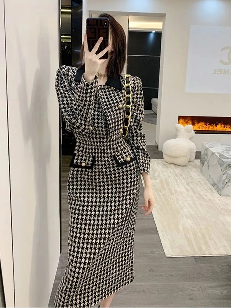 Toleet-Winter Outfits Christmas Black Friday Spring 2 Piece Skirt Set Women Crop Top Jacket Slim Coat  Plaid Skirt Autumn Women Two Piece Outfits