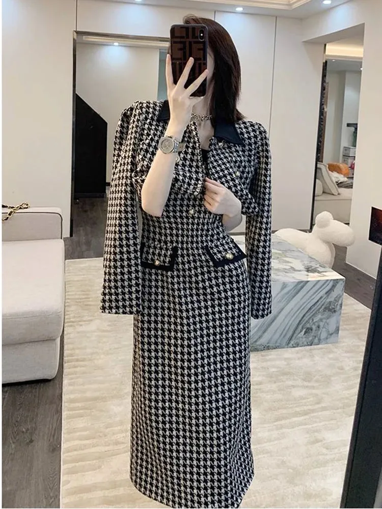 Toleet-Winter Outfits Christmas Black Friday Spring 2 Piece Skirt Set Women Crop Top Jacket Slim Coat  Plaid Skirt Autumn Women Two Piece Outfits