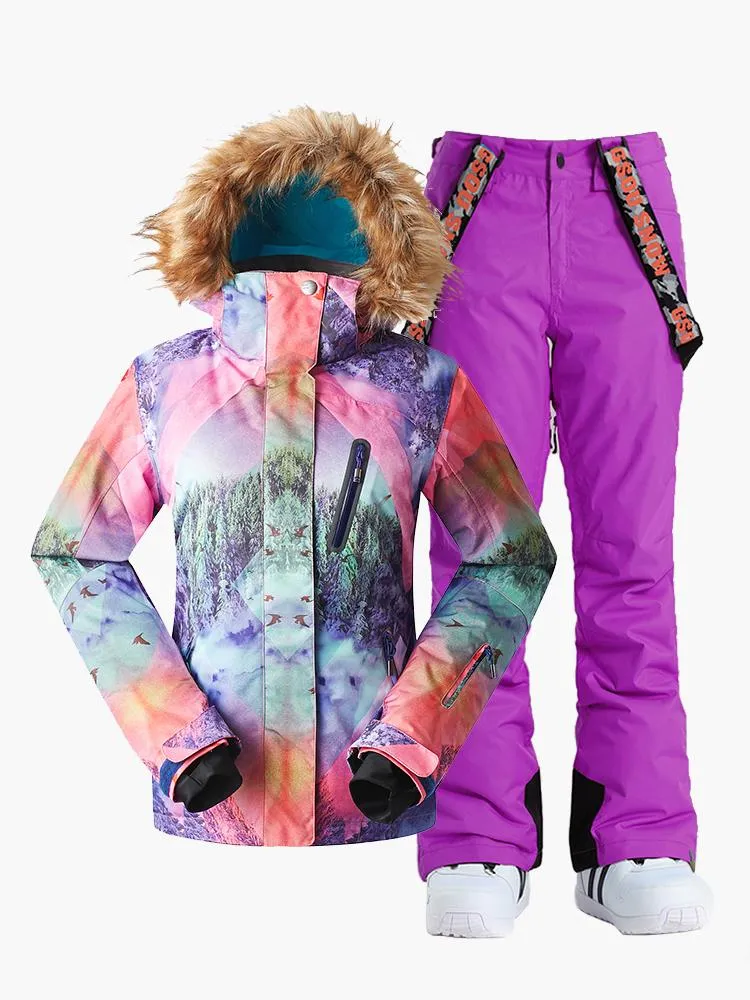 TreadSnow Waterproof Colorful Ski Suit Windproof Snowboard Jacket Pants Sets