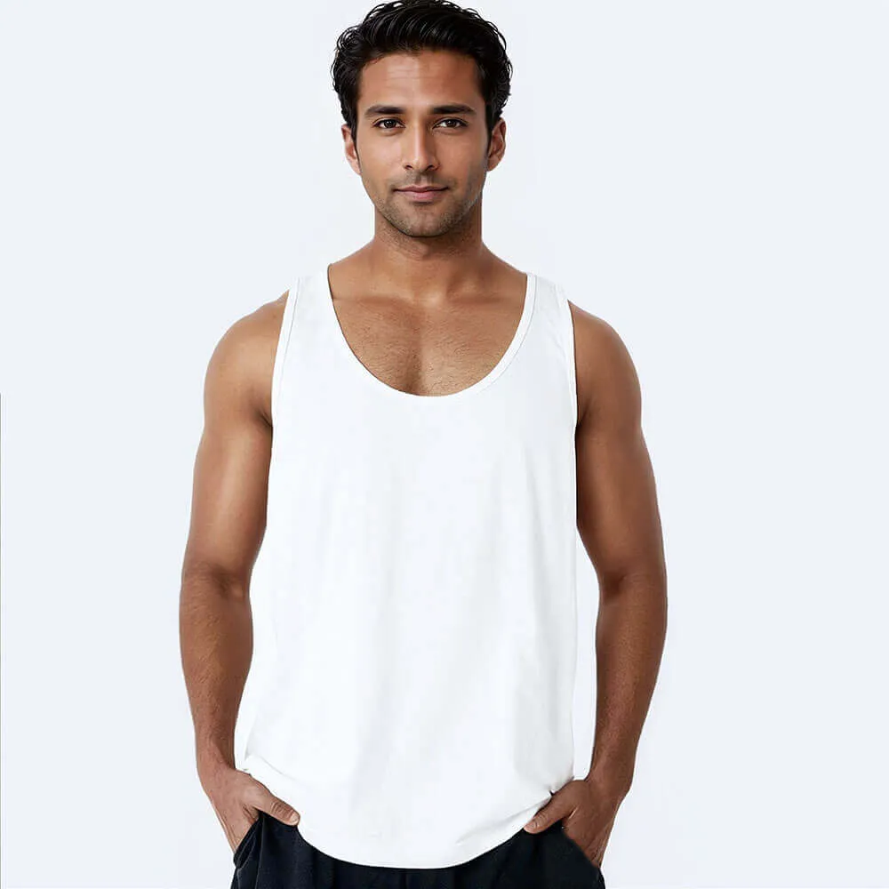 True White  Cotton Garment Dyed Tank Top