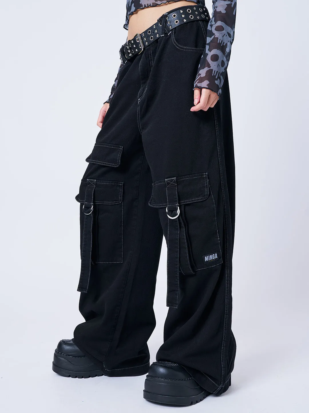 Tyra Black Utility Pockets Pants