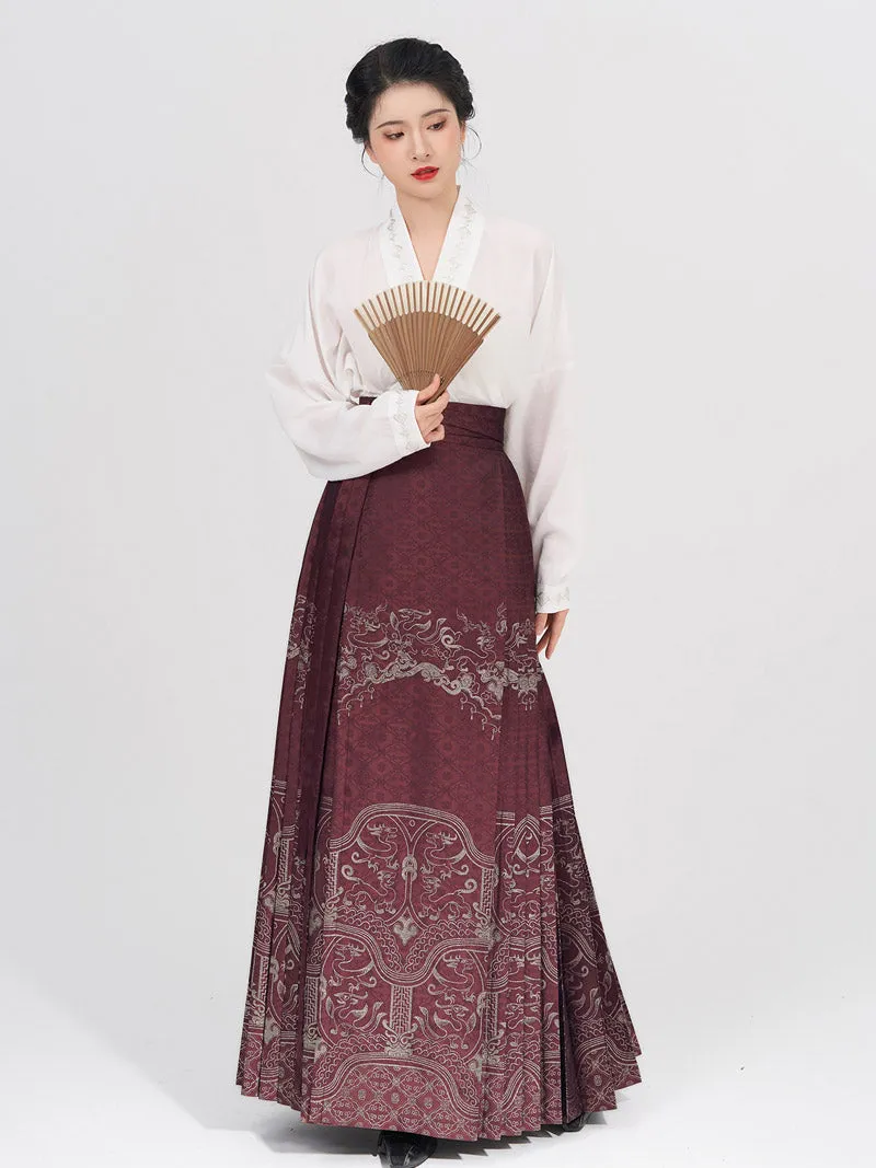 Vintage Chinese Traditional Auspicious Flower Pattern Yarn-dyed Jacquard Cloth Mamianqun Morden Hanfu Skirt