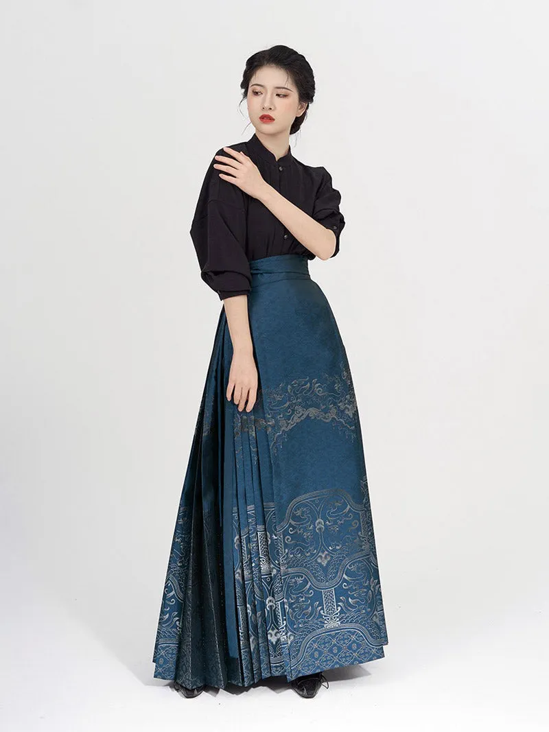 Vintage Chinese Traditional Auspicious Flower Pattern Yarn-dyed Jacquard Cloth Mamianqun Morden Hanfu Skirt