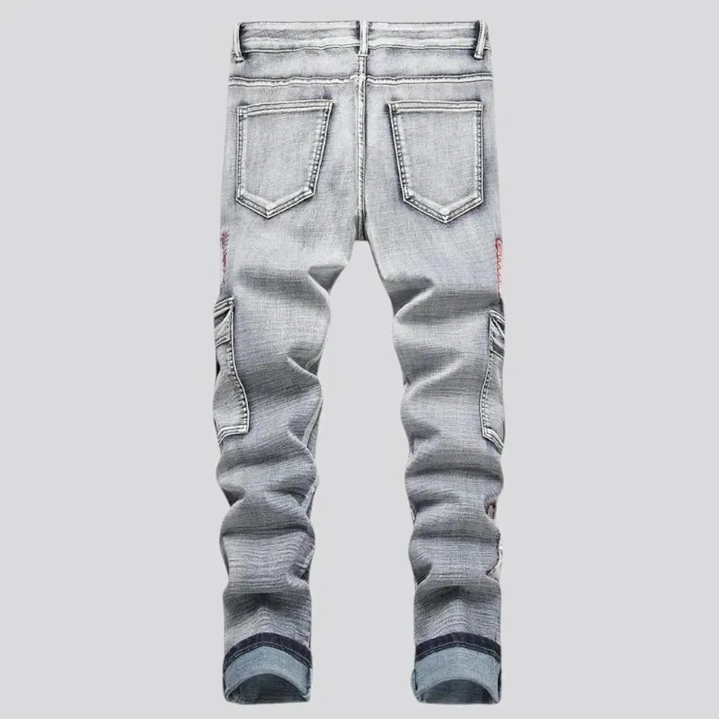 Vintage multi-pocket cargo men's jeans