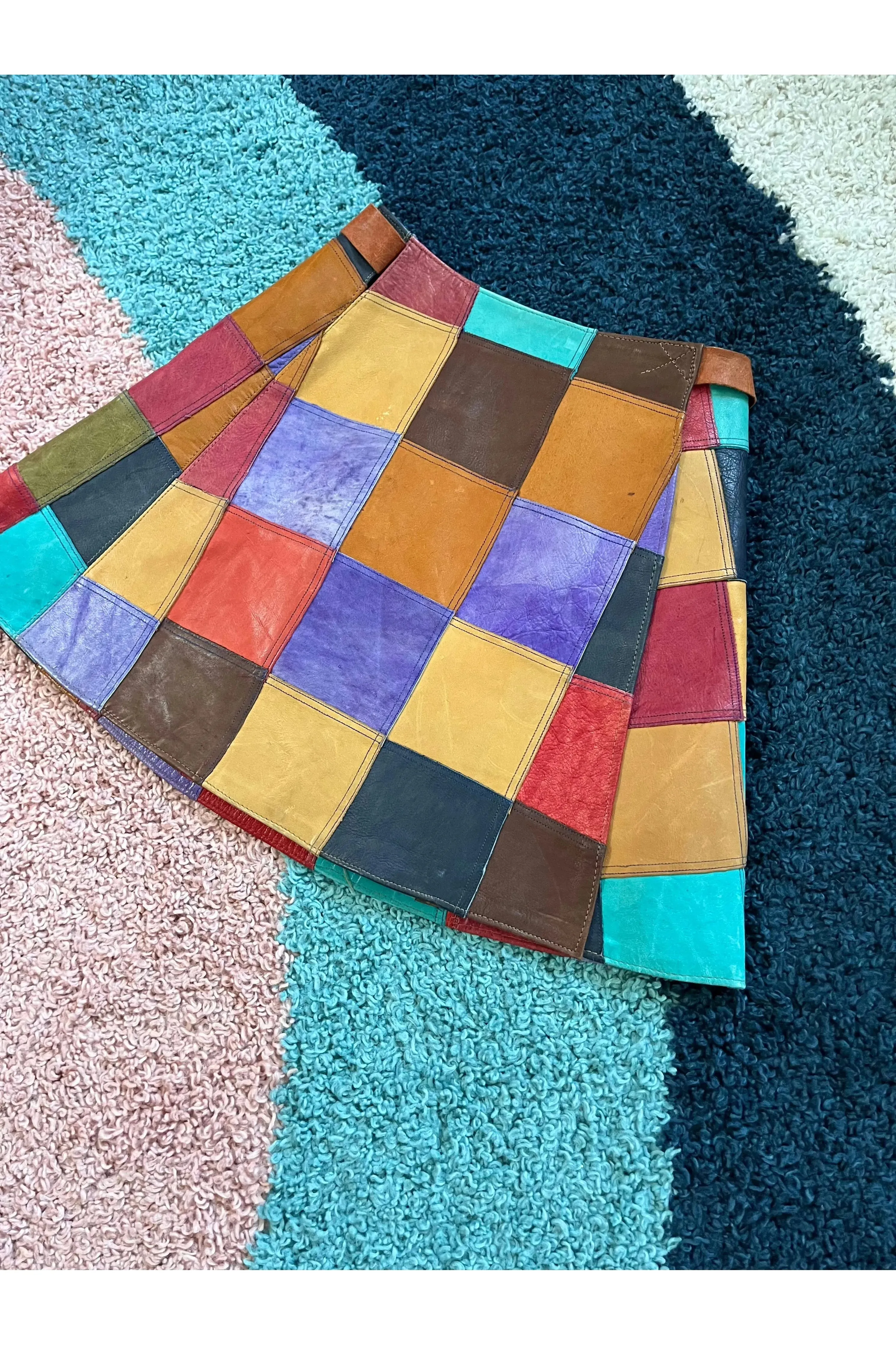 Vintage RARE 60s-70s Leather Patchwork Wrap Skirt