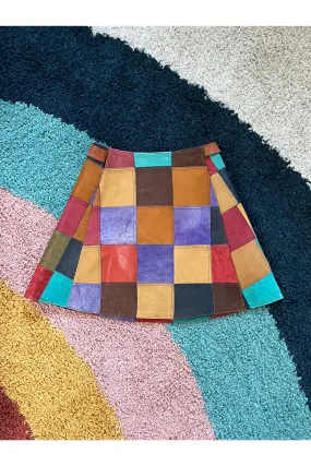 Vintage RARE 60s-70s Leather Patchwork Wrap Skirt