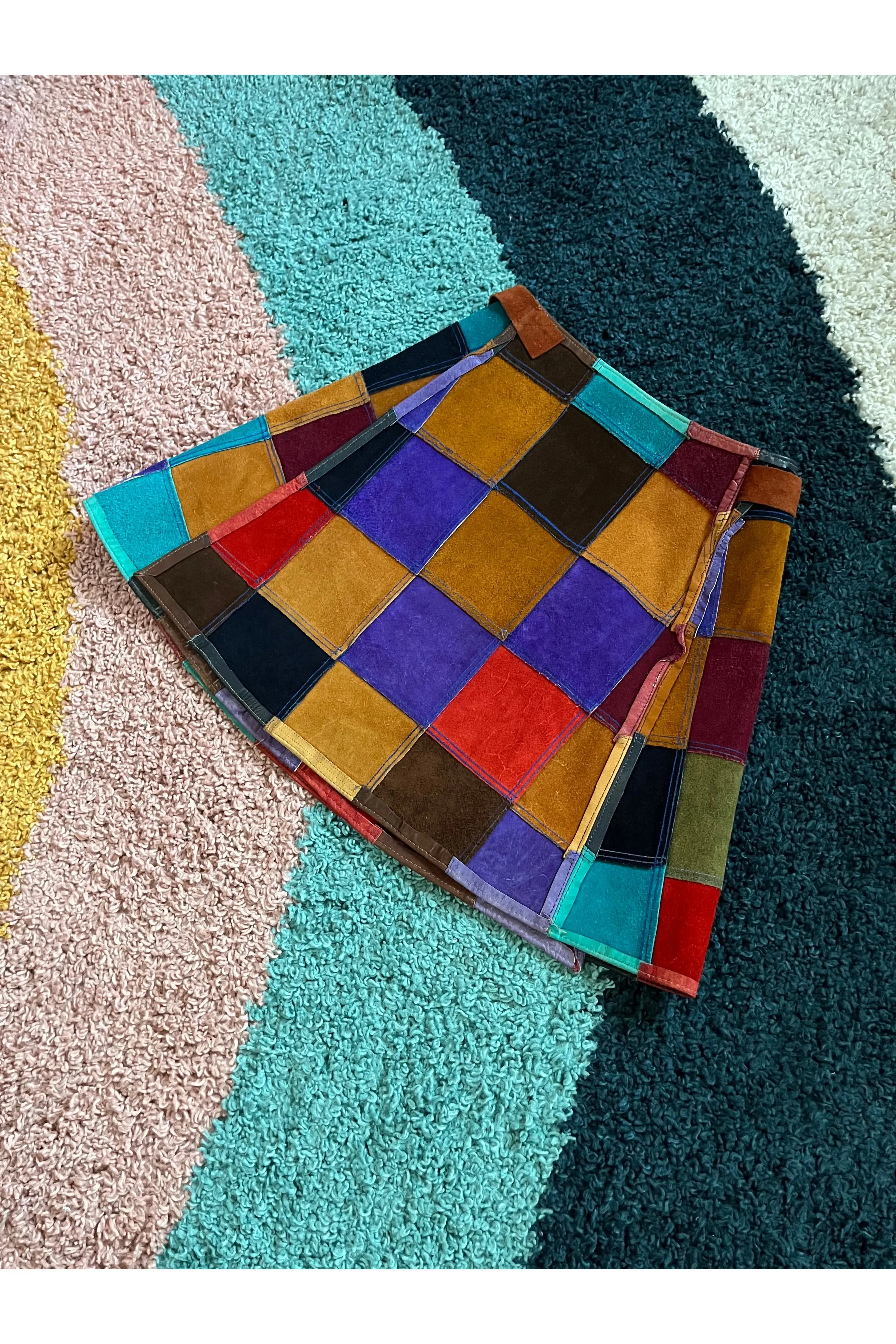 Vintage RARE 60s-70s Leather Patchwork Wrap Skirt