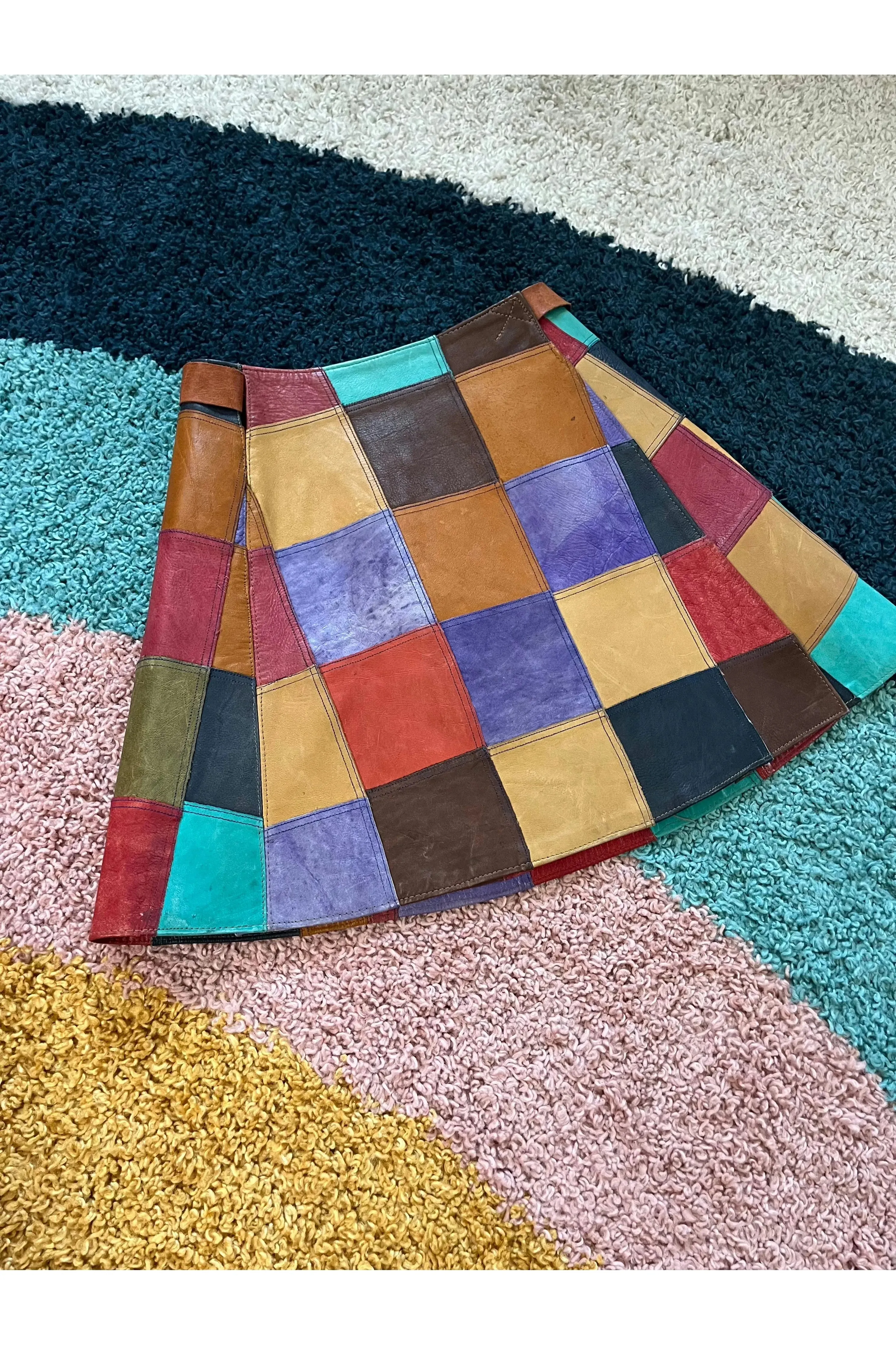 Vintage RARE 60s-70s Leather Patchwork Wrap Skirt